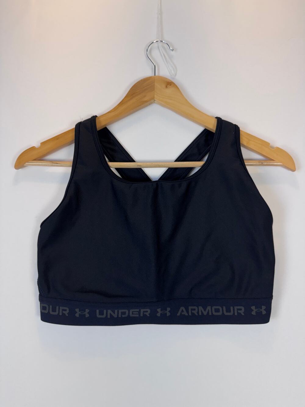 Under Armour Womens XXL Black Compression Sports Bra Crossback Workout Gym Bra